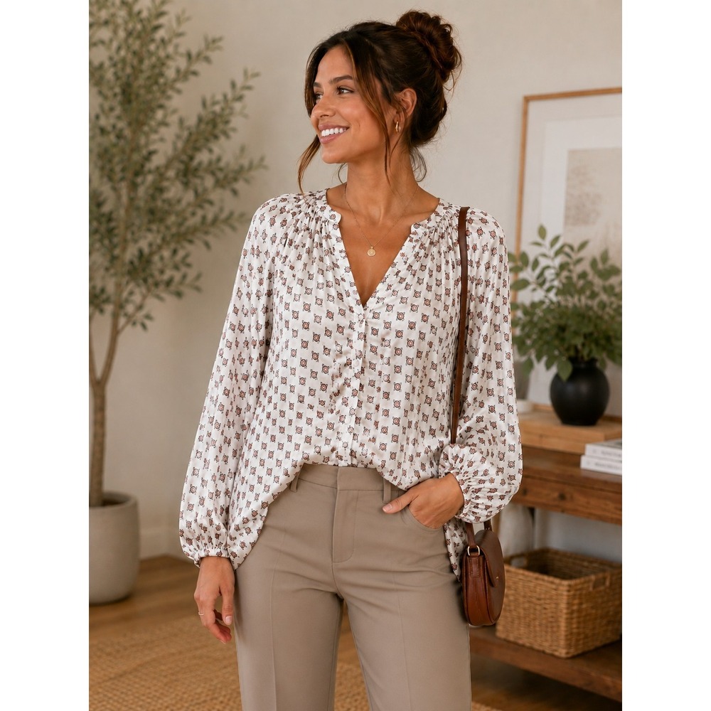 NWT Lane Bryant Blouse Womens 26/28 Floral Print Button Front Boho Career Casual